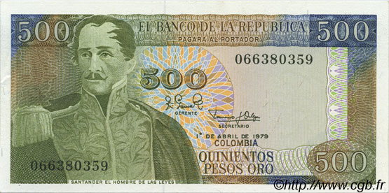 500 Pesos Oro COLOMBIA  1979 P.420b UNC-