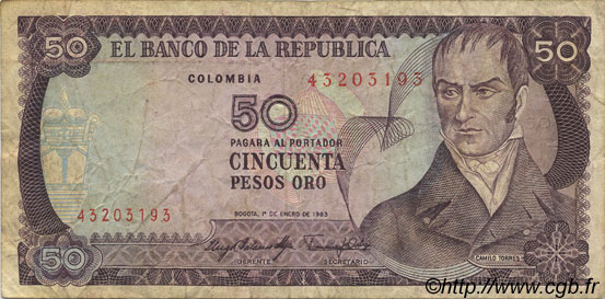 50 Pesos Oro COLOMBIA  1983 P.422b MB