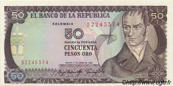 50 Pesos Oro COLOMBIA  1983 P.422b UNC
