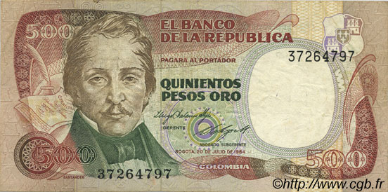 500 Pesos Oro COLOMBIA  1984 P.423b BB