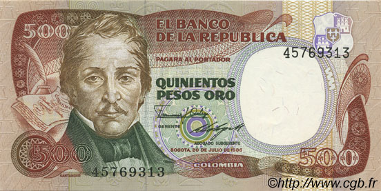500 Pesos Oro KOLUMBIEN  1986 P.423c ST