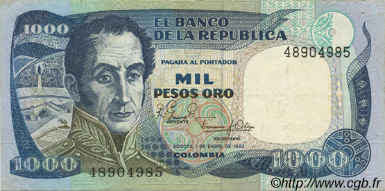 1000 Pesos Oro KOLUMBIEN  1982 P.424a fVZ
