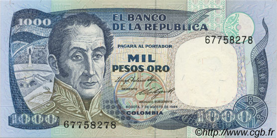 1000 Pesos Oro COLOMBIA  1984 P.424b UNC