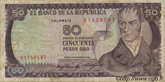50 Pesos Oro COLOMBIA  1984 P.425a BC