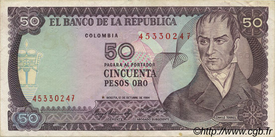 50 Pesos Oro COLOMBIA  1984 P.425a MBC