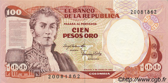 100 Pesos Oro KOLUMBIEN  1983 P.426a ST