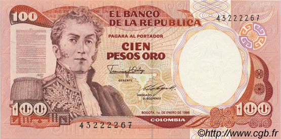 100 Pesos Oro KOLUMBIEN  1986 P.426b ST