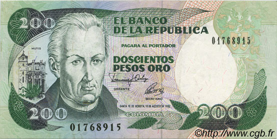 200 Pesos Oro COLOMBIA  1992 P.429A SPL