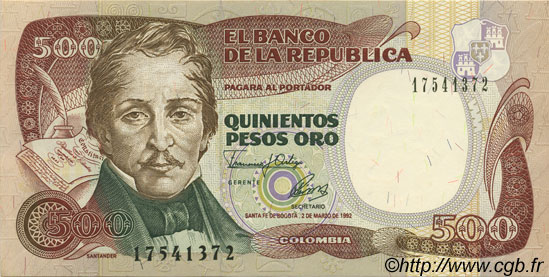 500 Pesos Oro COLOMBIA  1992 P.431A UNC