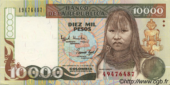 10000 Pesos Oro KOLUMBIEN  1994 P.437A fST+