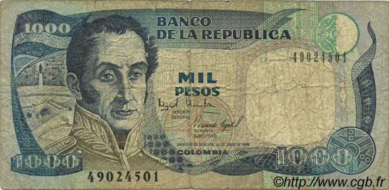 1000 Pesos COLOMBIA  1995 P.438 VG