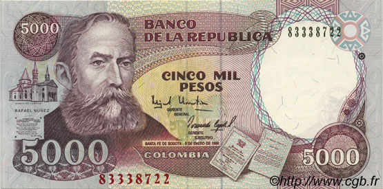 5000 Pesos KOLUMBIEN  1994 P.440 fST+