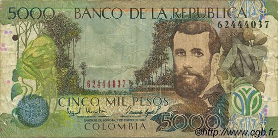 5000 Pesos COLOMBIA  1997 P.446 q.MB