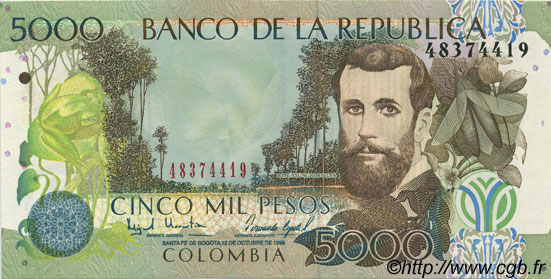 5000 Pesos COLOMBIA  1999 P.447d FDC