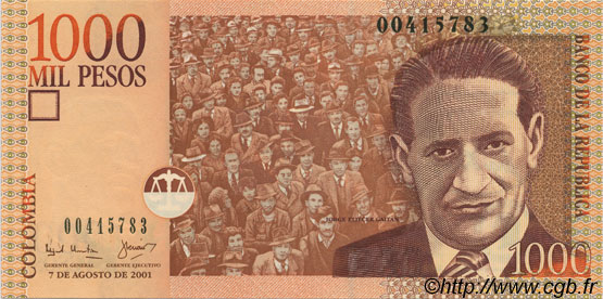 1000 Pesos COLOMBIA  2001 P.450a UNC
