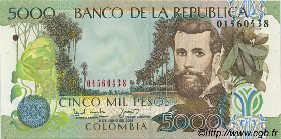 5000 Pesos COLOMBIA  2003 P.452d FDC