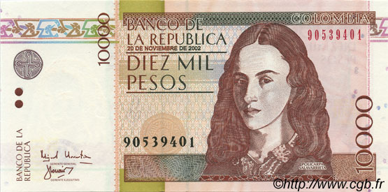10000 Pesos KOLUMBIEN  2002 P.453d ST