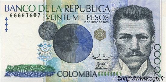 20000 Pesos COLOMBIA  2003 P.454g UNC