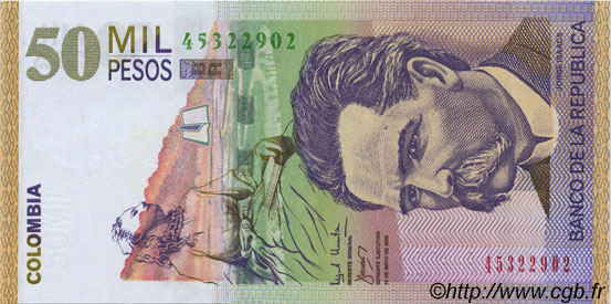 50000 Pesos COLOMBIA  2002 P.455c FDC