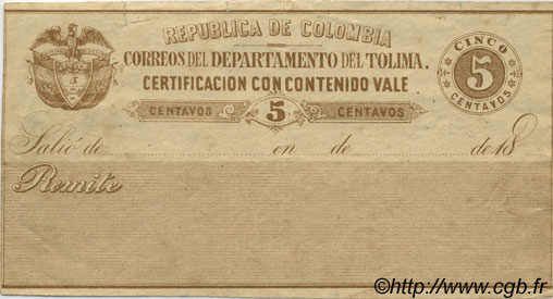 5 Centavos Non émis COLOMBIA  1890 PS.--- SPL