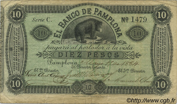 10 Pesos KOLUMBIEN  1884 PS.0713 fSS