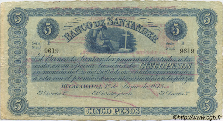 5 Pesos KOLUMBIEN  1900 PS.0832b fVZ