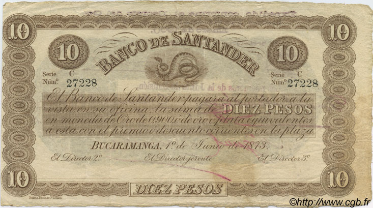 10 Pesos COLOMBIA  1900 PS.0833b MBC