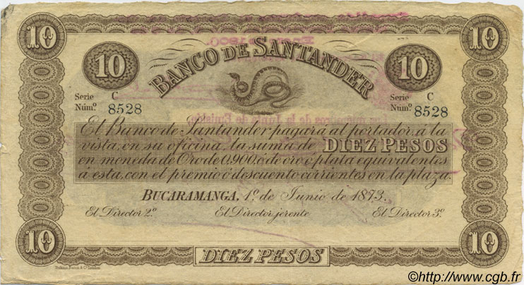 10 Pesos COLOMBIA  1900 PS.0833b XF-