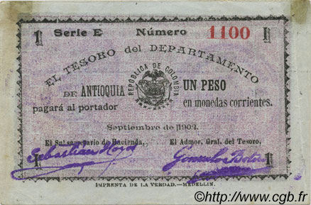 1 Peso KOLUMBIEN  1902 PS.1036 fVZ