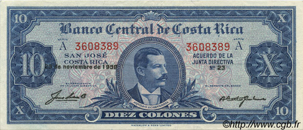 10 Colones COSTA RICA  1959 P.221c XF