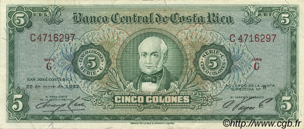 5 Colones COSTA RICA  1967 P.228 EBC