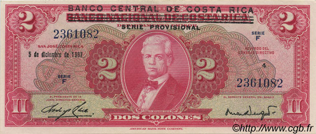 2 Colones COSTA RICA  1967 P.235 ST