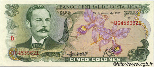 5 Colones COSTA RICA  1992 P.236e FDC