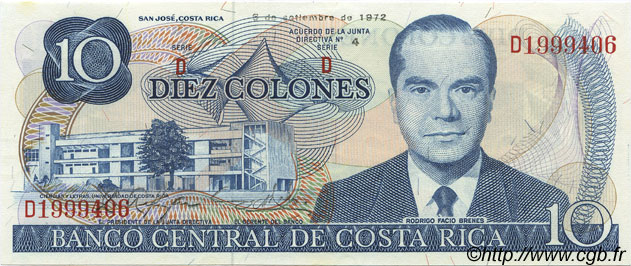 10 Colones COSTA RICA  1972 P.237a UNC