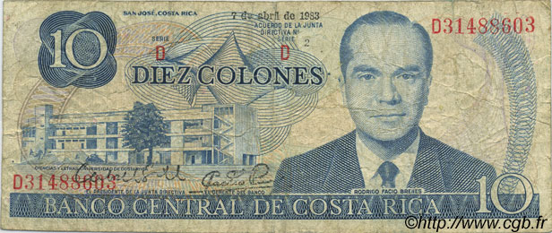 10 Colones COSTA RICA  1983 P.237b S