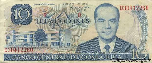 10 Colones COSTA RICA  1983 P.237b VZ