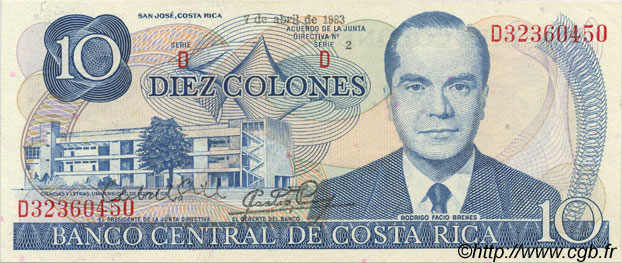 10 Colones COSTA RICA  1983 P.237b SC+