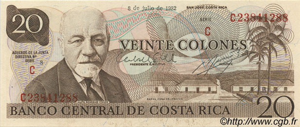 20 Colones COSTA RICA  1982 P.238c q.FDC