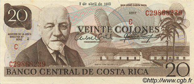 20 Colones COSTA RICA  1983 P.238c SC+
