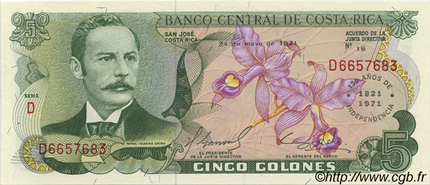 5 Colones COSTA RICA  1971 P.241 ST