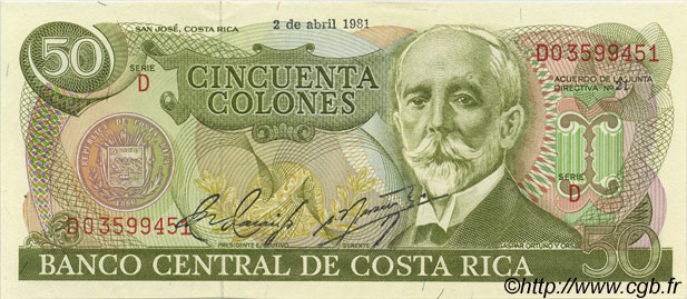 50 Colones COSTA RICA  1981 P.251a UNC