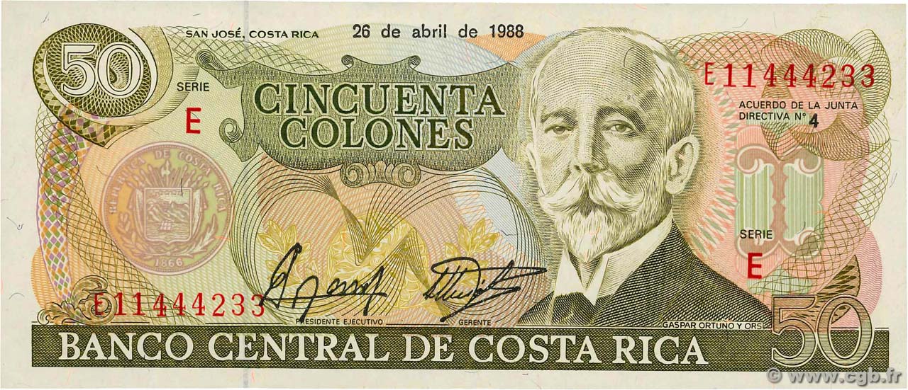 50 Colones COSTA RICA  1988 P.253 SC+