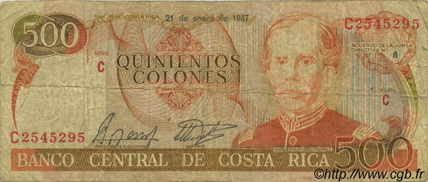 500 Colones COSTA RICA  1987 P.255 VG