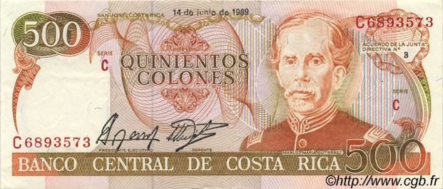 500 Colones COSTA RICA  1989 P.255 XF