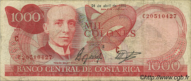 1000 Colones COSTA RICA  1990 P.259a BC+