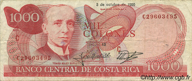 1000 Colones COSTA RICA  1990 P.259a VF