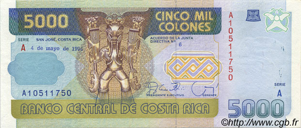 5000 Colones COSTA RICA  1994 P.260b VZ
