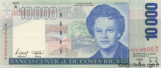 10000 Colones COSTA RICA  2002 P.273v q.FDC
