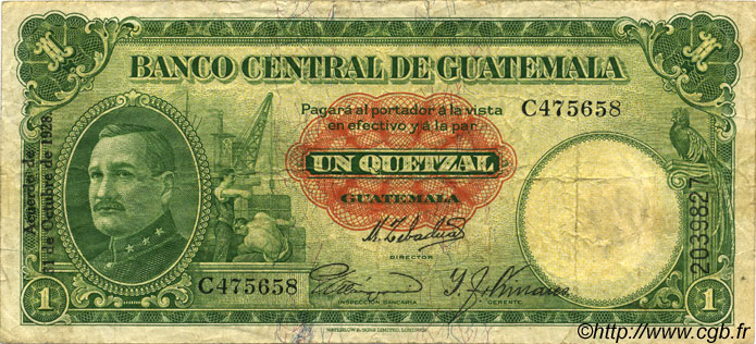 1 Quetzal GUATEMALA  1928 P.011a BC