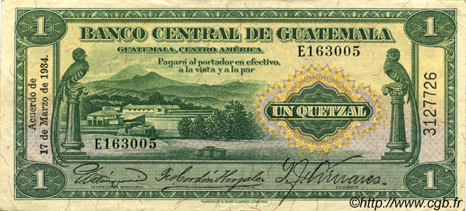 1 Quetzal GUATEMALA  1934 P.014a SPL